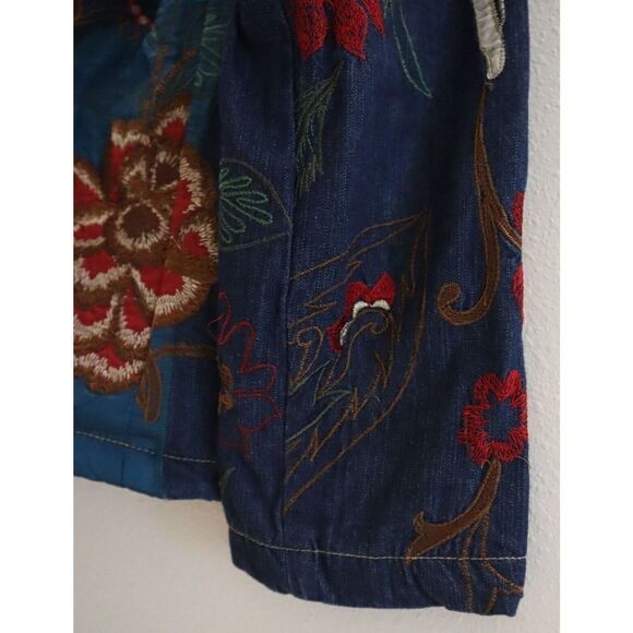 Chico's Women's Sz 2 (L/12) Multi Floral Embroidered Lined Denim Jacket $159 - Picture 9 of 15